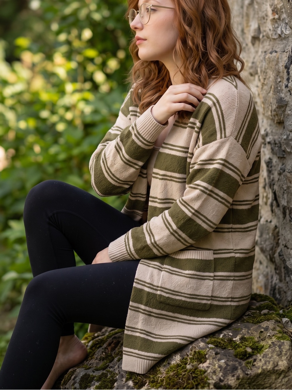 ❄️ Knox Rose • Olive & Cream Knit Cardigan • Women’s Lg